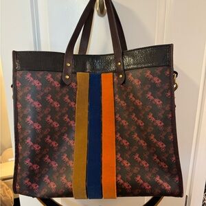 Coach Tote Bag with Black, Brown, and Orange Accents